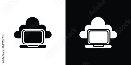 Cloud computing icon. Black and white silhouette. Icon vector