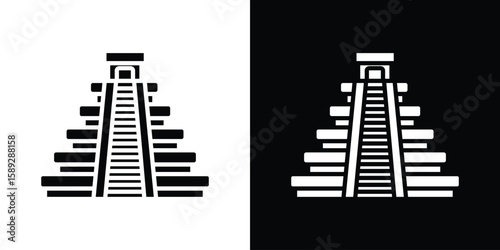Chichen Itza icon. Black and white silhouette. Icon vector