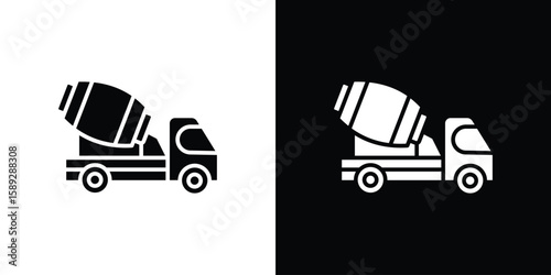Cement truck icon. Black and white silhouette. Icon vector