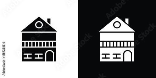 Chalet icon. Black and white silhouette. Icon vector