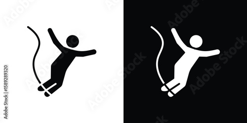 Bungee jumping icon. Black and white silhouette. Icon vector