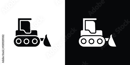 Bulldozer icon. Black and white silhouette. Icon vector