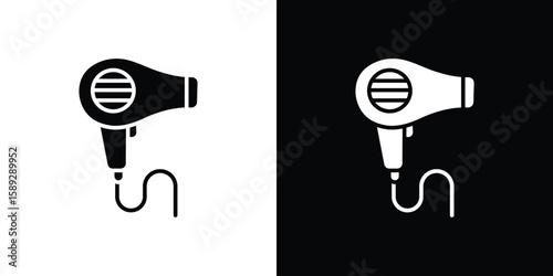 Blow dryer icon. Black and white silhouette. Icon vector