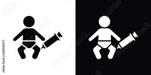 Baby Vaccination icon. Black and white silhouette. Icon vector