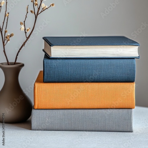 Stacked Books With Colorful Spines on a Light Surface Showcasing Modern Desig...