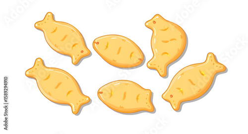 fish shaped, cat biscuits, illustration, pet treats, cartoon style, cute, snack, animal treats, kitty food, fish cookie, crunchy treats, vector, drawing, doodle, playful, pet snack, feline treat, fish