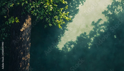 Wallpaper Mural Forest tree trunk with green leaves and shadow art creating a nature-inspired scene Torontodigital.ca