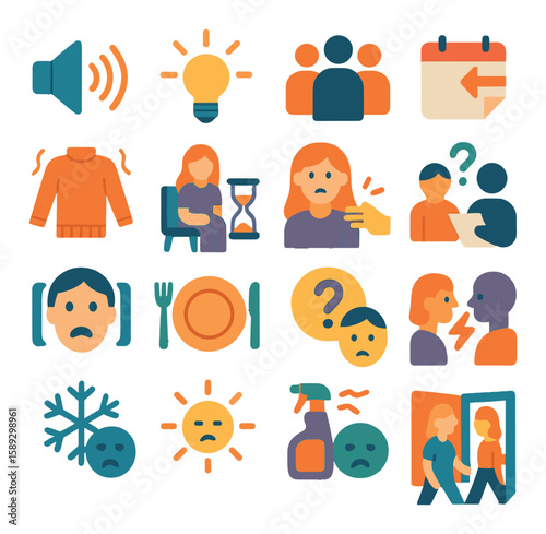 Minimalist stressor icon collection. simple stress, anxiety, overwhelm silhouette