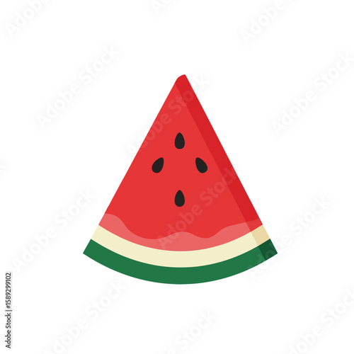 Vector Illustration of Watermelon Slice in Minimalist Modern Style with Red Green Black Colors