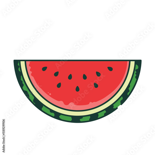 Vector Illustration of Watermelon Slice in Modern Minimalist Style with Bright Red and Green Colors