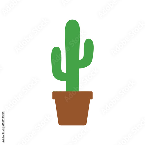 Minimalist Vector Illustration of Cactus in Pot with Organic Shapes in Modern Style