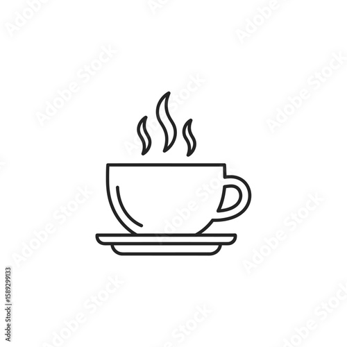 Minimalist Vector Icon of Hot Coffee Cup with Steam in Modern Line Style for Coffee Shop Branding