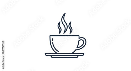 Minimalist Vector Icon of Hot Coffee Cup with Steam in Modern Line Style