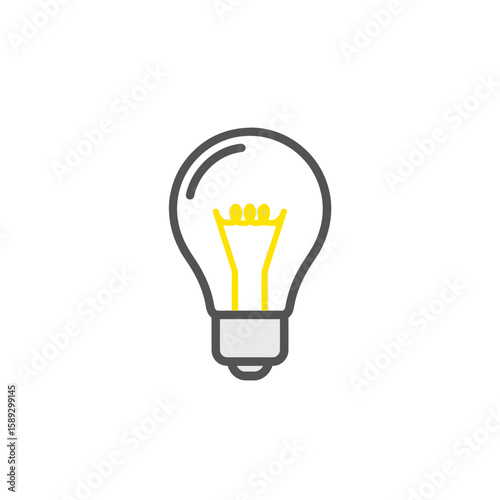 Minimalist Vector Illustration of Light Bulb with Yellow Filament in Modern Style for Creative and Innovation Design