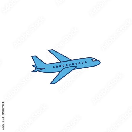 Vector Illustration of Airplane in Modern Minimalist Style with Blue Color Scheme