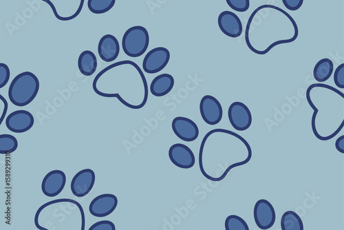 Blue paw prints on pastel background animal
