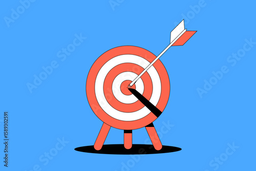 A 3D red dart hits the bullseye, signifying business success and accurate aiming toward a central goal