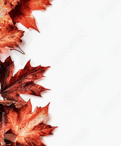 Vibrant Red Maple Leaves Create a Striking Display of Autumn Colors Against a...
