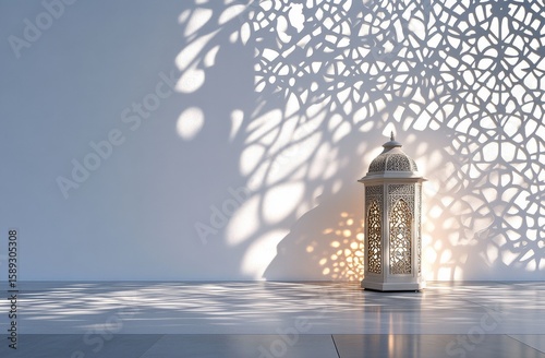 Elegant Lantern Casting Intricate Shadows on a Wall in a Modern Interior Sett...