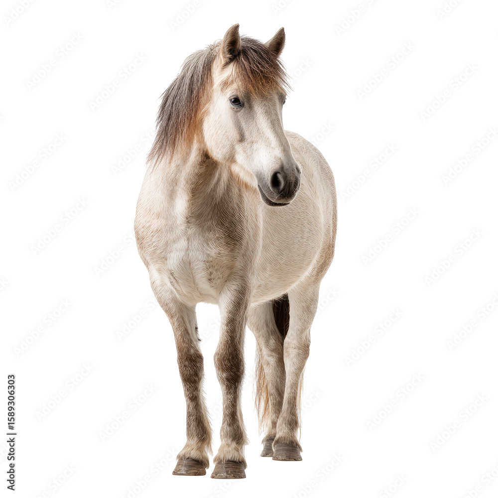 Obraz premium Light gray horse, front view, isolated