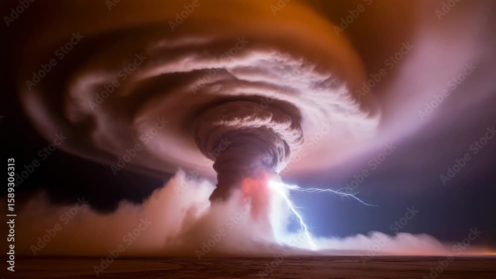 Stock video of massive tornado with lightning bolt, swirling supercell ...