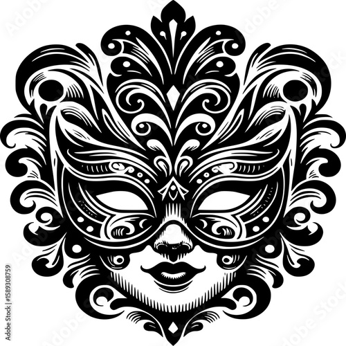 Mysterious Masquerade: An Intricate mask with a decorative design, hinting at secrets, elegance, and the allure of an exciting event or hidden identity. It embodies the essence of festivities.