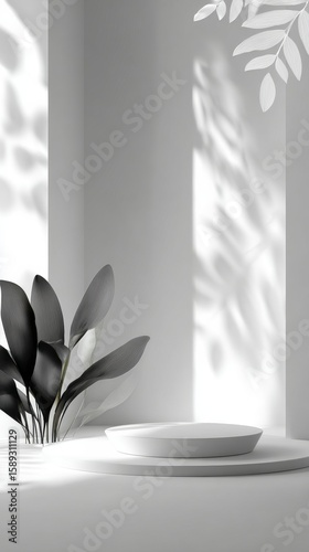 Minimalist Interior Design With Shadows and Greenery in a Calm Setting