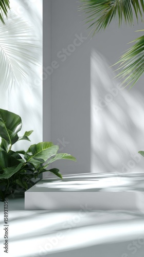 Shadows and Leaves Create a Serene Atmosphere in a Softly Lit Indoor Setting