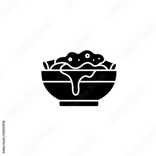 Bowl of noodles with sauce dripping over the side silhouette