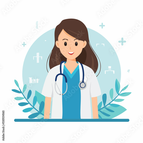 Confident female doctor wearing stethoscope and smiling in medical uniform