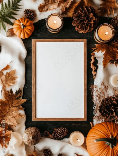 Autumnal Decor With Empty Frame and Seasonal Elements Inviting Creativity and...