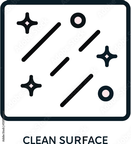clean surface icon, easy cleaning, thin line symbol on white background