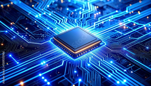 Close-up of a circuit board with a central processor