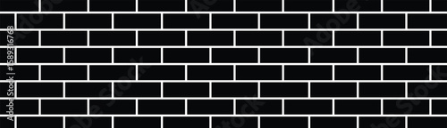 Minimalist overhead view of black rectangular tiles with white grout lines in a seamless horizontal pattern. Monochrome, geometric, and architectural style with flat, even lighting.
