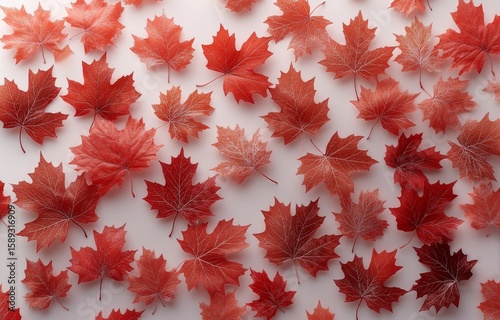 Bright Red Maple Leaves Arranged on White Background for Seasonal Decor and C...