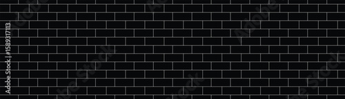 Minimalist overhead view of black rectangular tiles with white grout lines in a seamless horizontal pattern. Monochrome, geometric, and architectural style with flat, even lighting.