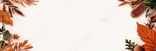 Colorful Autumn Leaves and Natural Elements Arranged on a Light Background fo...