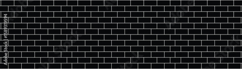 Minimalist overhead view of black rectangular tiles with white grout lines in a seamless horizontal pattern. Monochrome, geometric, and architectural style with flat, even lighting.