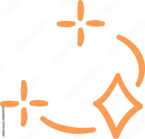 Orange sparkling shine stars cleaning icon design