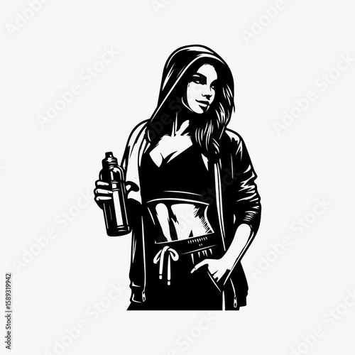 Stylish Black and White Graphic of a Woman in Athletic Wear.