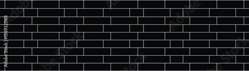 Minimalist overhead view of black rectangular tiles with white grout lines in a seamless horizontal pattern. Monochrome, geometric, and architectural style with flat, even lighting.