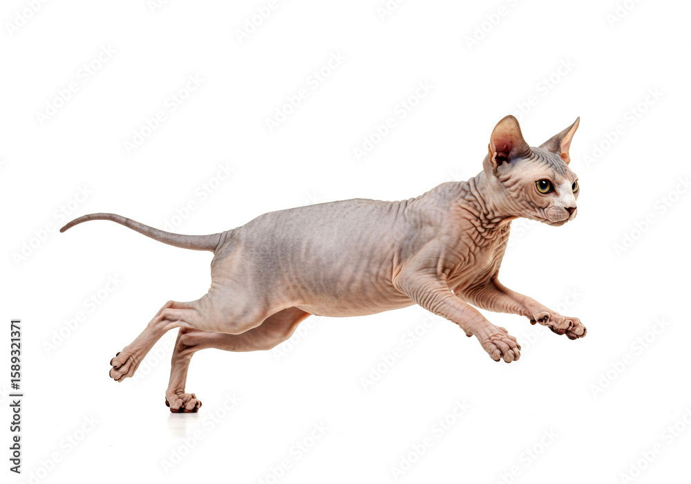 Naklejka premium Sphynx cat running on white background