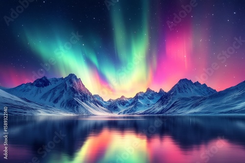 Majestic Northern Lights Illuminate Mountains and Lake at Dusk