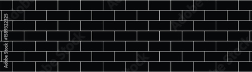 Minimalist overhead view of black rectangular tiles with white grout lines in a seamless horizontal pattern. Monochrome, geometric, and architectural style with flat, even lighting.