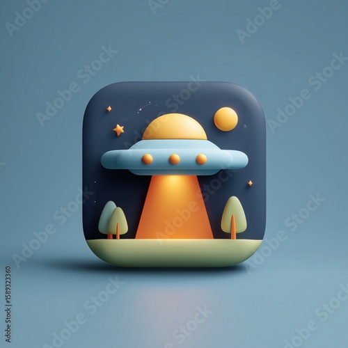an app button with a UFO landing 