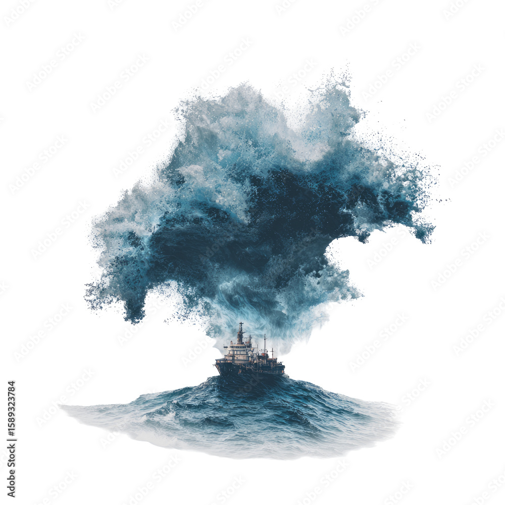 Fototapeta premium Ship engulfed by a storm cloud