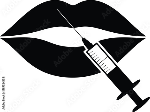 
Vector Cosmetic Lip Injections: Syringe Administering Botox for Beauty.