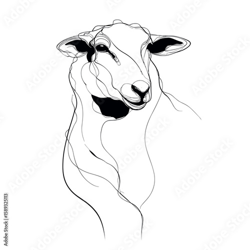 Sheep illustrated in negative space monoline minimalist style  