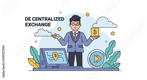 Decentralized exchange concept with businessman and bitcoin