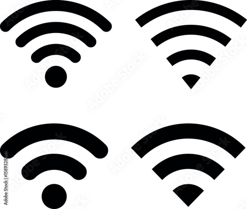 Set of Wi-Fi Signal Icons with Dot and Triangle Variations